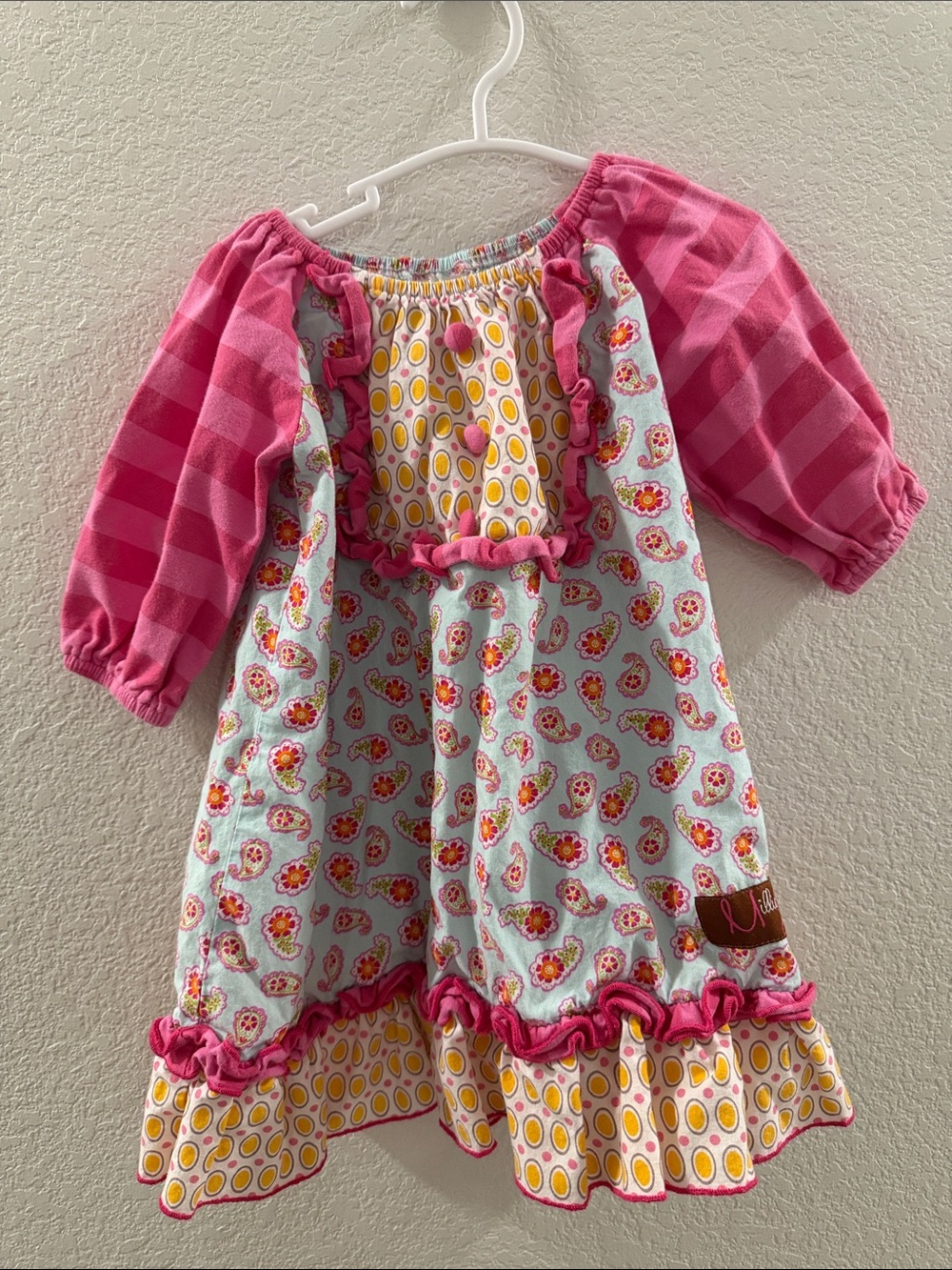 Millie Jay Pink & Aqua Floral Patchwork Girls Dress